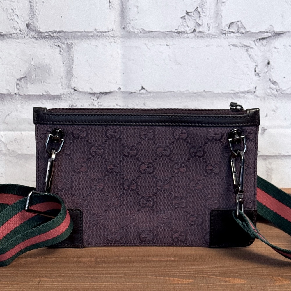 GUCCI Authentic Canvas Leather Envelope Pouch Bag GG Monogram